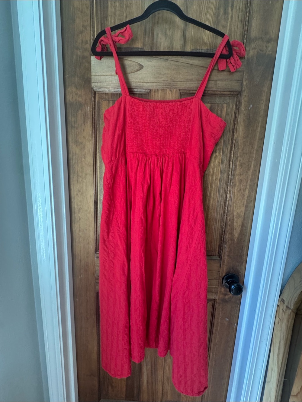 Draper James RSVP Cotton  Red Smocked Waist Midi Dress  with heart detail Sz XL - Picture 3 of 8